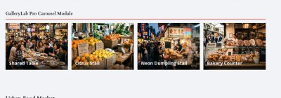 Carousel module showing Urban Food Market images with title overlays.
