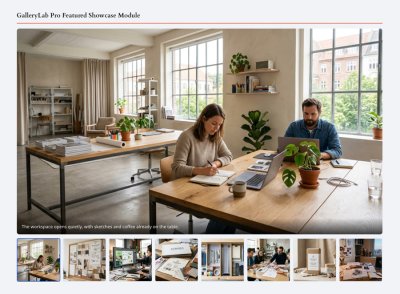 Featured showcase module showing a large Creative Studio image and thumbnail strip.