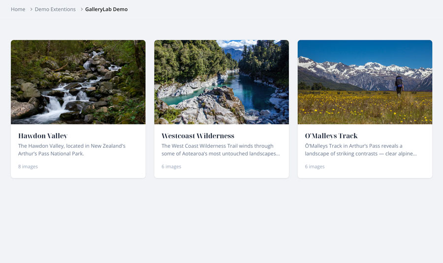 Gallery Listing (Frontend Cards)