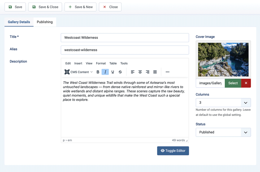 Gallery Editor (Details + Cover Image)