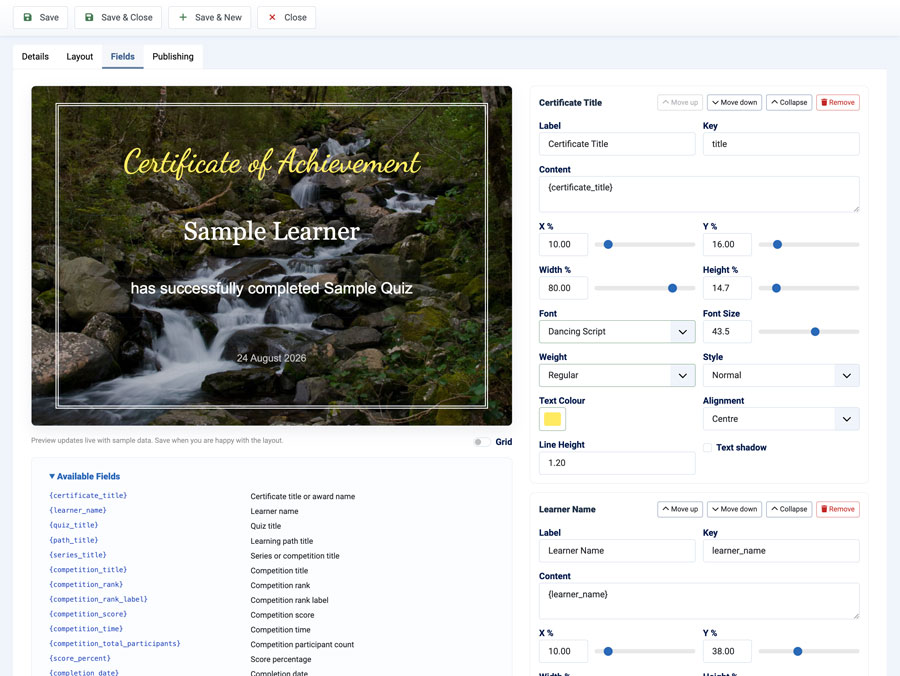 Visual Certificate Field Builder